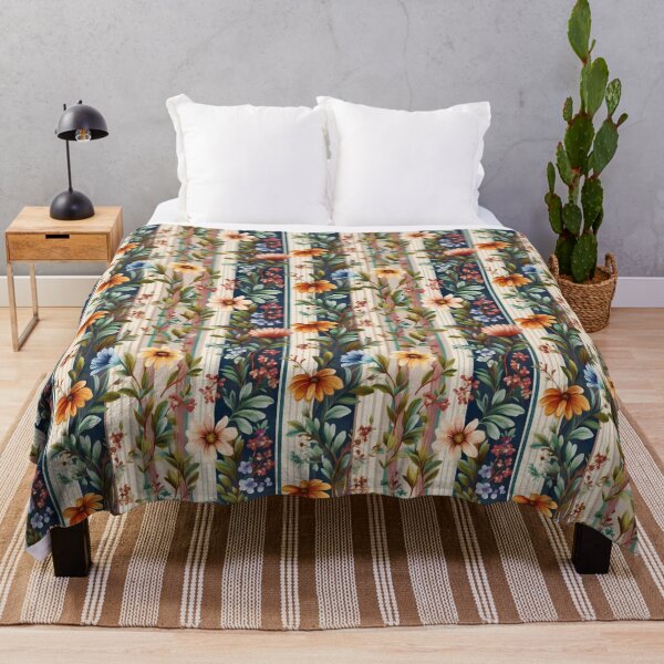 Item preview, Seamless Pattern with Continuous Floral and Blue Stripes on Beige Background and Black Bands designed and sold by Clara Fruggeri.