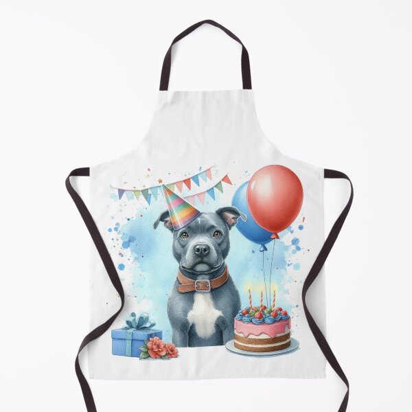 Item preview, Blue Staffy Puppy Celebrating a Happy Birthday Colorful Watercolor designed and sold by MaedK.
