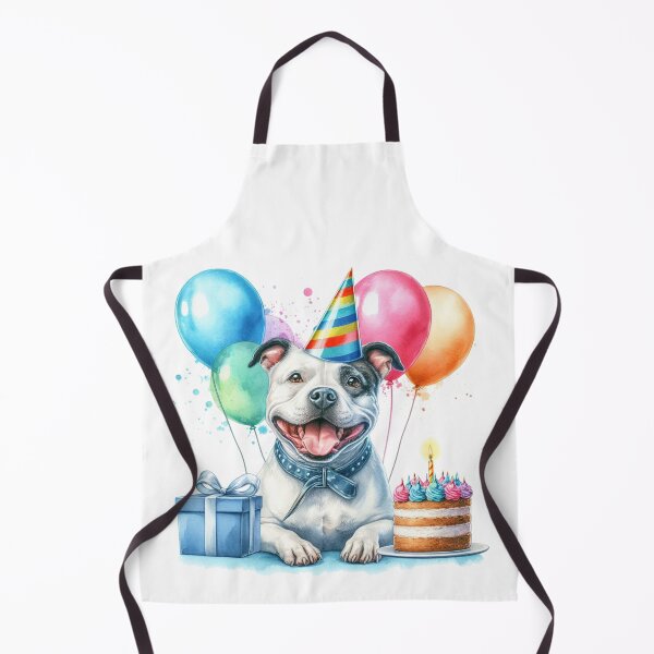 Item preview, Black and White Staffy Puppy Celebrating a Happy Birthday Colorful Watercolor designed and sold by MaedK.