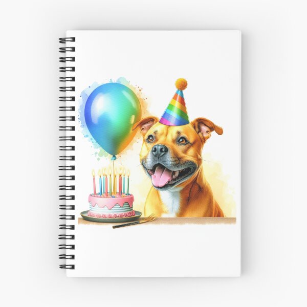 Item preview, Golden Staffy Puppy Celebrating a Happy Birthday Colorful Watercolor designed and sold by MaedK.