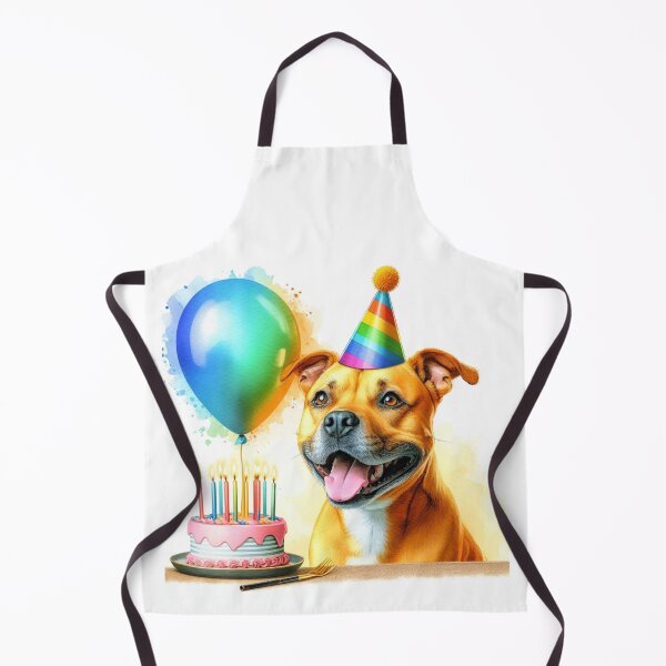 Item preview, Golden Staffy Puppy Celebrating a Happy Birthday Colorful Watercolor designed and sold by MaedK.