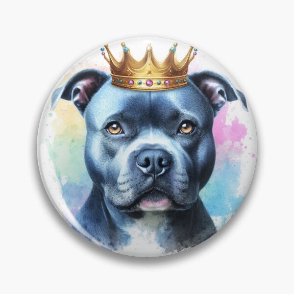 Item preview, Regal Blue Staffy Wearing Crown Watercolor Portrait designed and sold by MaedK.