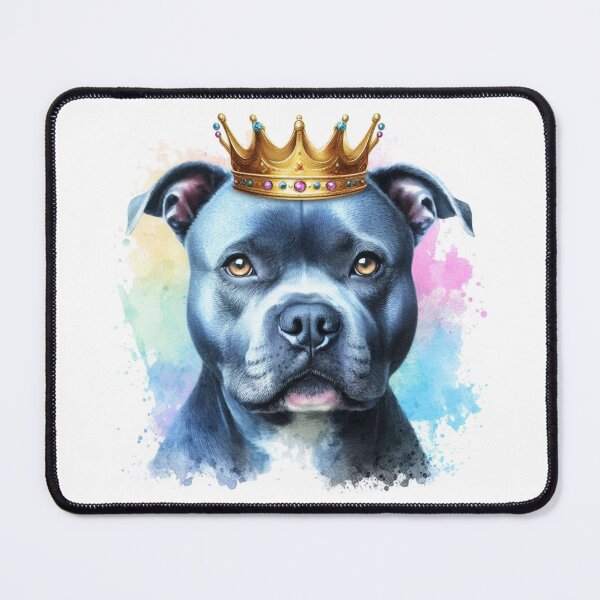 Item preview, Regal Blue Staffy Wearing Crown Watercolor Portrait designed and sold by MaedK.
