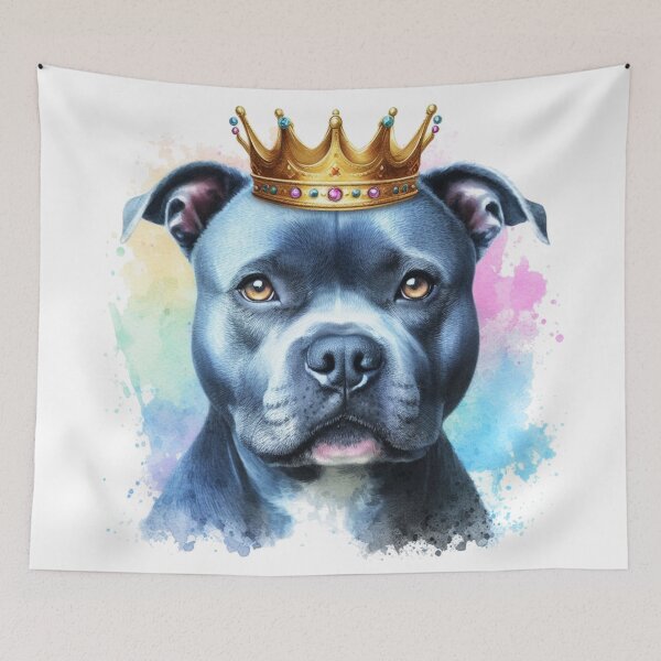 Item preview, Regal Blue Staffy Wearing Crown Watercolor Portrait designed and sold by MaedK.