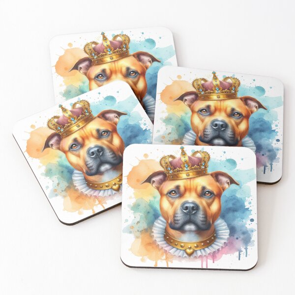 Item preview, Regal Golden Staffy Wearing Crown Watercolor Portrait designed and sold by MaedK.