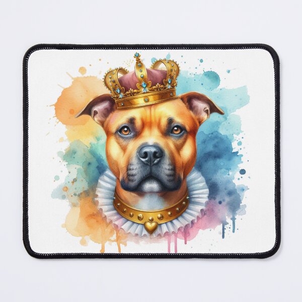 Item preview, Regal Golden Staffy Wearing Crown Watercolor Portrait designed and sold by MaedK.
