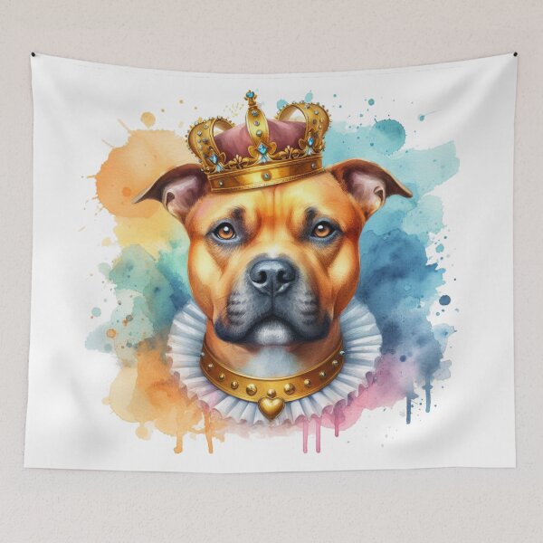 Item preview, Regal Golden Staffy Wearing Crown Watercolor Portrait designed and sold by MaedK.