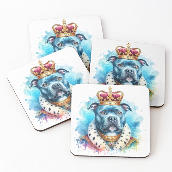 Item preview, Regal Blue Staffy Wearing Crown Watercolor Portrait designed and sold by MaedK.