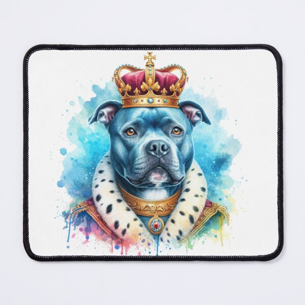 Item preview, Regal Blue Staffy Wearing Crown Watercolor Portrait designed and sold by MaedK.