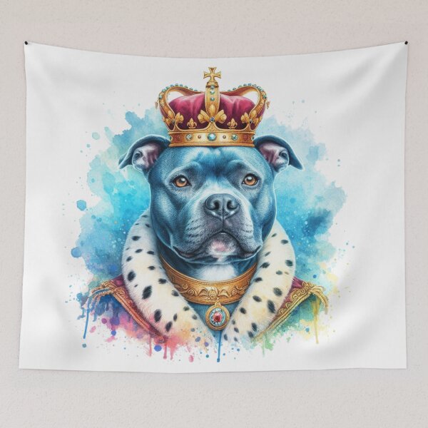 Item preview, Regal Blue Staffy Wearing Crown Watercolor Portrait designed and sold by MaedK.