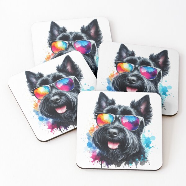 Item preview, Cool Black Scottish Terrier Scottie Dog in Shades Watercolor Portrait designed and sold by MaedK.