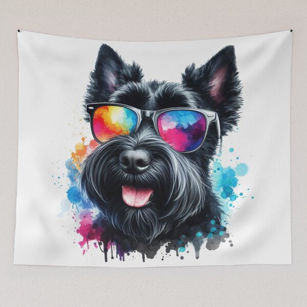 Item preview, Cool Black Scottish Terrier Scottie Dog in Shades Watercolor Portrait designed and sold by MaedK.