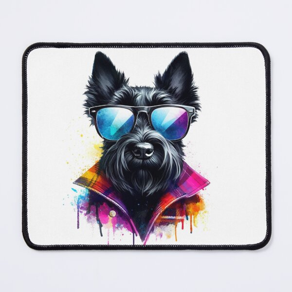 Item preview, Cool Black Scottish Terrier Scottie Dog in Shades and Shirt Watercolor Portrait designed and sold by MaedK.