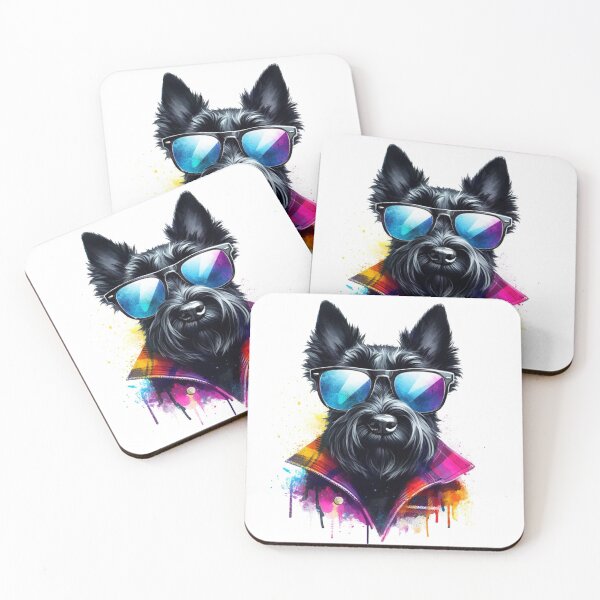 Item preview, Cool Black Scottish Terrier Scottie Dog in Shades and Shirt Watercolor Portrait designed and sold by MaedK.