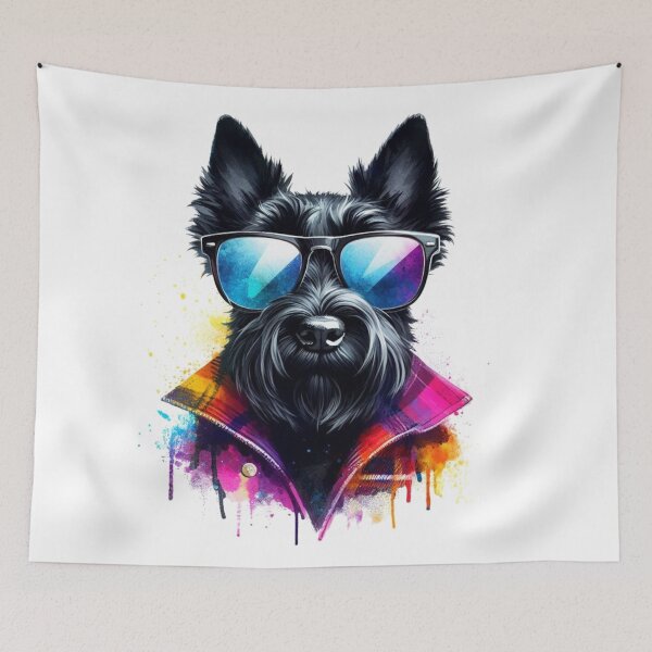 Item preview, Cool Black Scottish Terrier Scottie Dog in Shades and Shirt Watercolor Portrait designed and sold by MaedK.