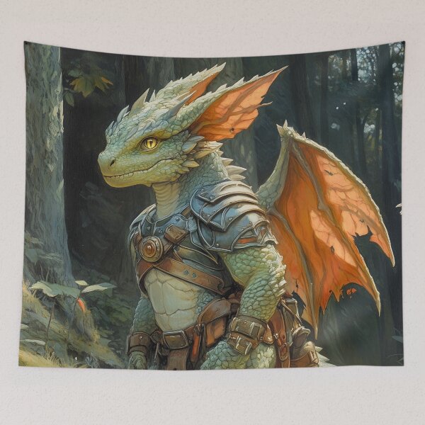 Item preview, Small Armored Dragon Adventurer in the Forest designed and sold by ACastilloArt.