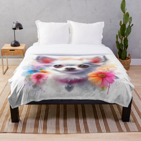 Item preview, Cute Happy White Chihuahua in Flowers Colorful Watercolor Portrait designed and sold by MaedK.