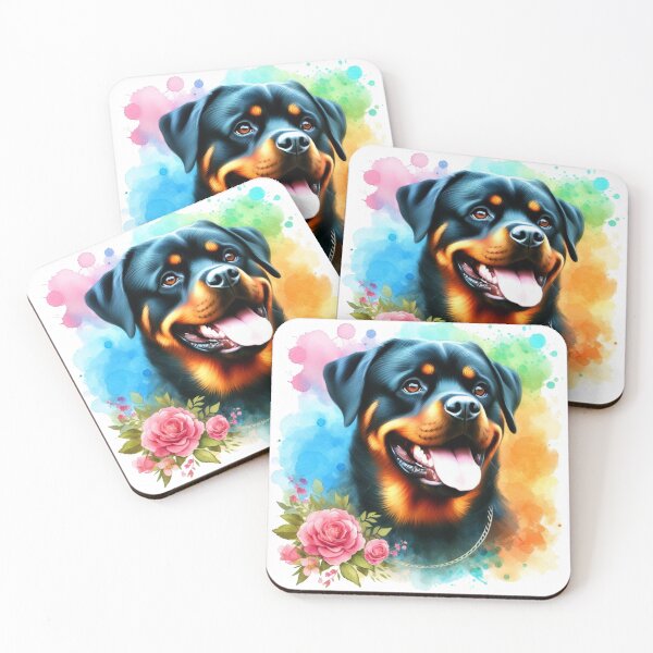 Item preview, Colorful Happy Rottweiler with Flower Watercolor Portrait designed and sold by MaedK.