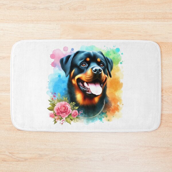 Item preview, Colorful Happy Rottweiler with Flower Watercolor Portrait designed and sold by MaedK.