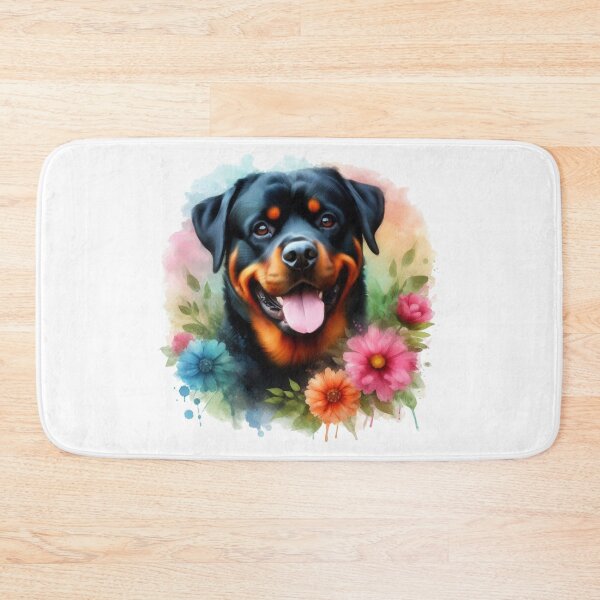 Item preview, Colorful Happy Rottweiler in Flowers Watercolor Portrait designed and sold by MaedK.