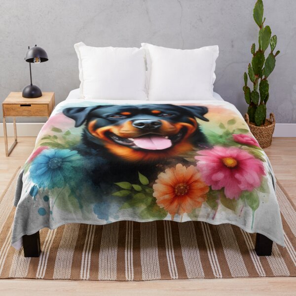Item preview, Colorful Happy Rottweiler in Flowers Watercolor Portrait designed and sold by MaedK.