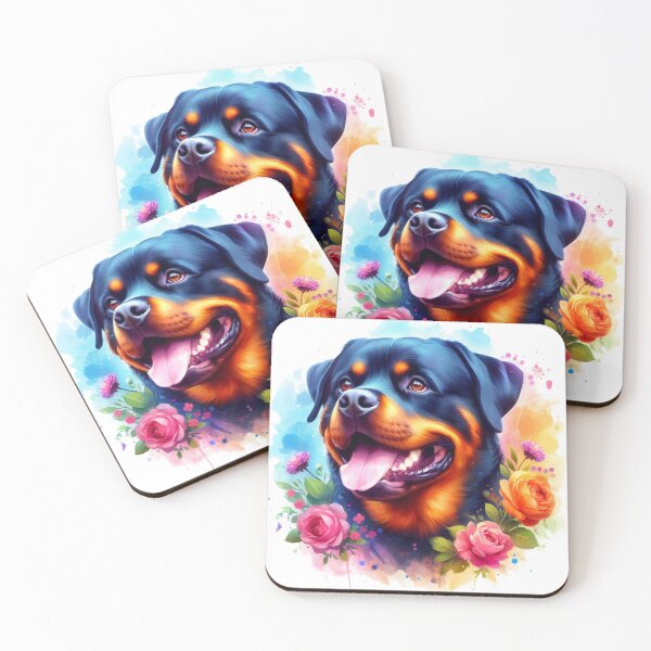 Item preview, Colorful Happy Rottweiler in Flowers Watercolor Portrait designed and sold by MaedK.