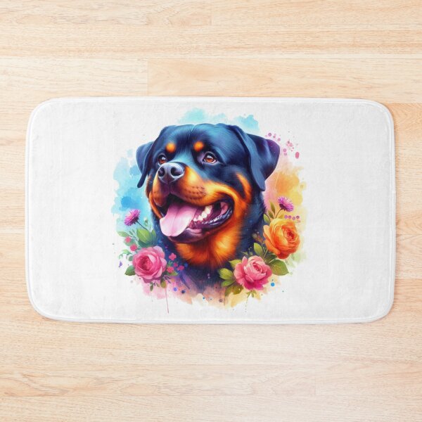 Item preview, Colorful Happy Rottweiler in Flowers Watercolor Portrait designed and sold by MaedK.