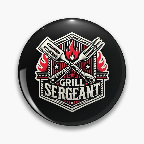 Item preview, GRILL SERGEANT - BBQ Flames - Military Badge with Stars and Stripes - Fork and Spatula designed and sold by Darling DeDe.