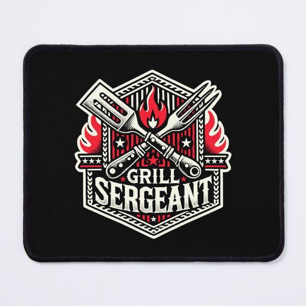 Item preview, GRILL SERGEANT - BBQ Flames - Military Badge with Stars and Stripes - Fork and Spatula designed and sold by Darling DeDe.