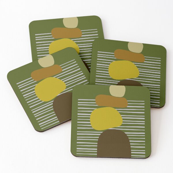 Item preview, Midcentury Modern Bauhaus Abstract Stones No.4 Gold Olive Graphic Style designed and sold by MirabiliaMagpie.