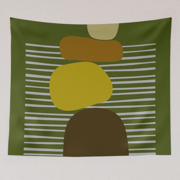 Item preview, Midcentury Modern Bauhaus Abstract Stones No.4 Gold Olive Graphic Style designed and sold by MirabiliaMagpie.