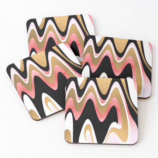 Item preview, Mid Century Modern Liquid Waves in Faux Metallic Gold // Blush Pink Watercolor // Black and White designed and sold by Elsy's Art.