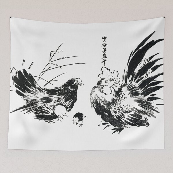 Item preview, Japanese chickens, Ink Animal Illustration by Toyeki designed and sold by Revulet.