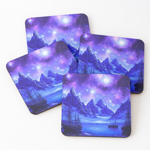 Item preview, Ships in Icy Water Under a Purple Sky designed and sold by ACastilloArt.