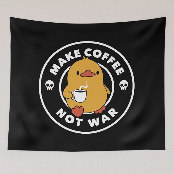 Item preview, Make Coffee Not War Funny Duck by Tobe Fonseca designed and sold by Tobe Fonseca®.