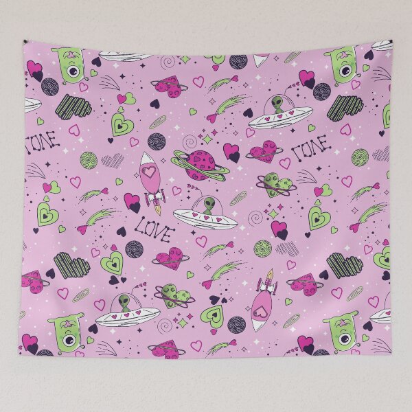 Item preview, valentines alien love ufo spaceship pink designed and sold by Gossip Rag.