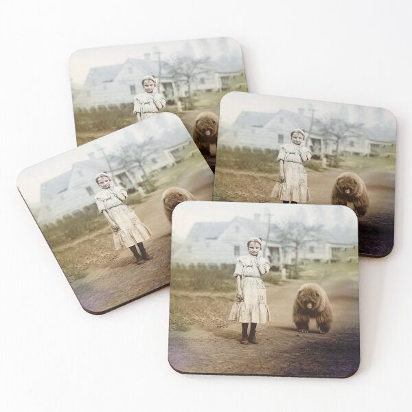 Item preview, Vintage Whimsy -  1900's Girl and Her Pet Bear in a Rustic Village - dePace' designed and sold by mrpropcake.