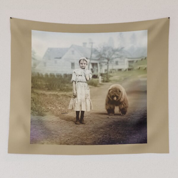 Item preview, Vintage Whimsy -  1900's Girl and Her Pet Bear in a Rustic Village - dePace' designed and sold by mrpropcake.