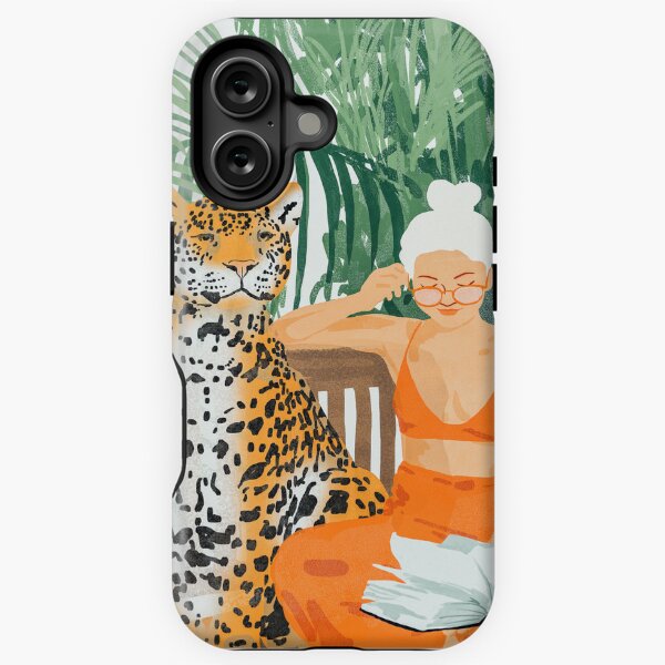 Aperçu de l'œuvre Vacances dans la jungle | Voyage tropical de femme blonde bohème moderne | Lecteur de la forêt de la faune léopard créée et vendue par 83oranges.