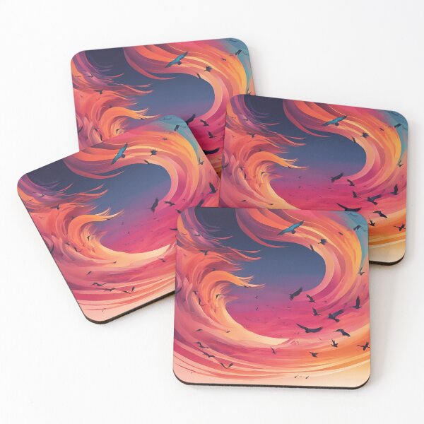 Item preview, Abstract Golden Sunset with Soaring Bird Flocks designed and sold by Traloch O'Laoi.