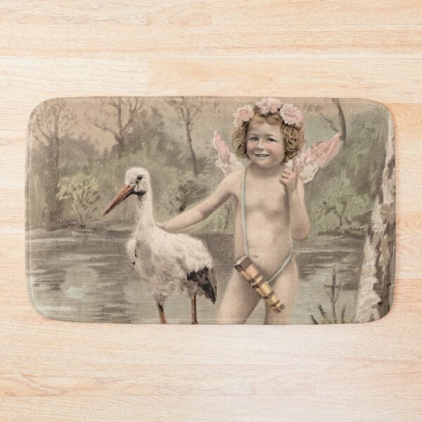 Item preview, Vintage Cherub with Stork by the Lake - Hand-Tinted Art Print designed and sold by CASturgill.