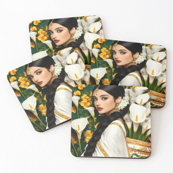Item preview, Elegant woman in white surrounded by vibrant flowers designed and sold by Artessie.
