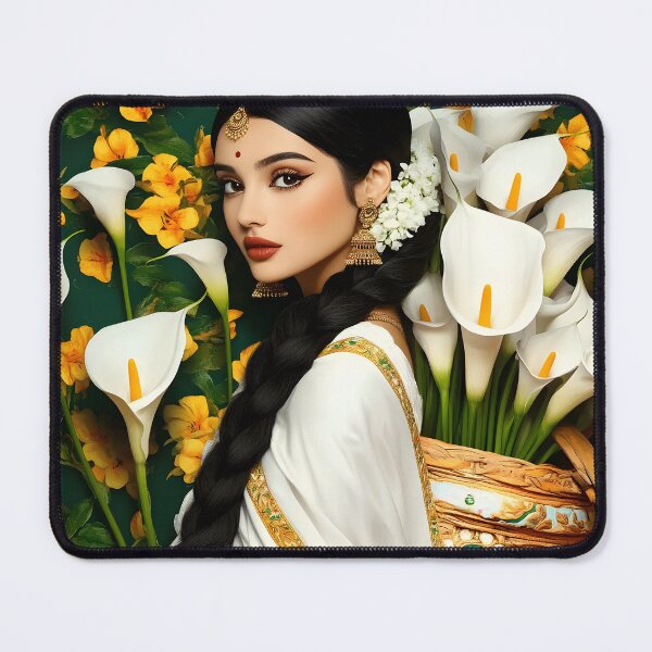 Item preview, Elegant woman in white surrounded by vibrant flowers designed and sold by Artessie.