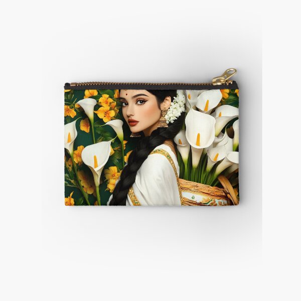 Item preview, Elegant woman in white surrounded by vibrant flowers designed and sold by Artessie.