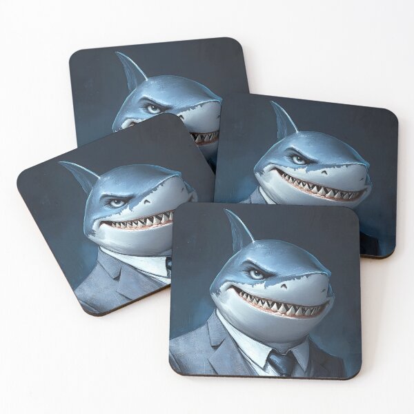 Item preview, Sharp-suited shark with a menacing grin in office attire designed and sold by Artessie.