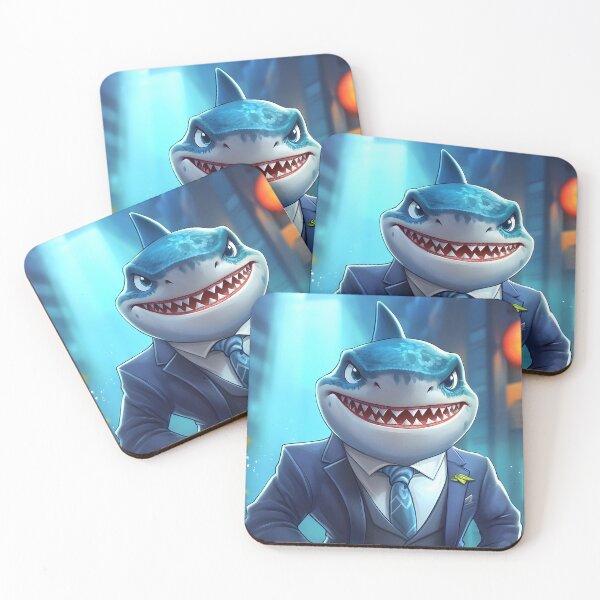 Item preview, Smiling shark in a suit in a city street scene. designed and sold by Artessie.
