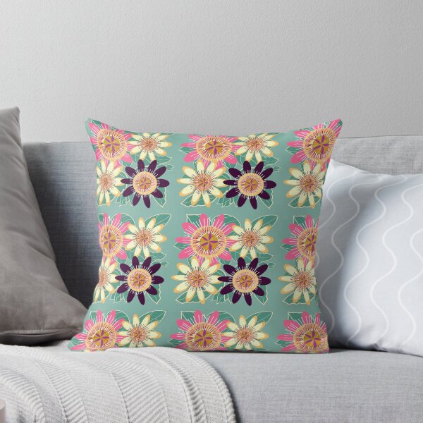 Blue Passionflower Throw Pillow