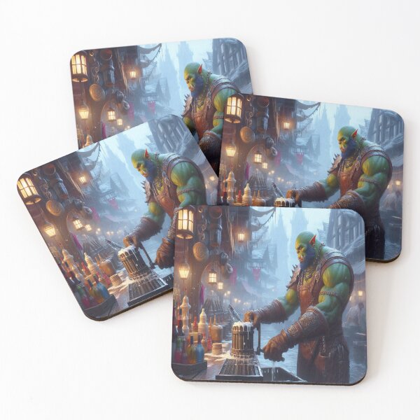 Item preview, AI generated orc bartender, dystopian fantasy designed and sold by AI-this-is-AI.