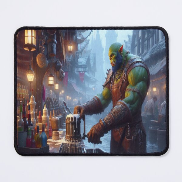 Item preview, AI generated orc bartender, dystopian fantasy designed and sold by AI-this-is-AI.