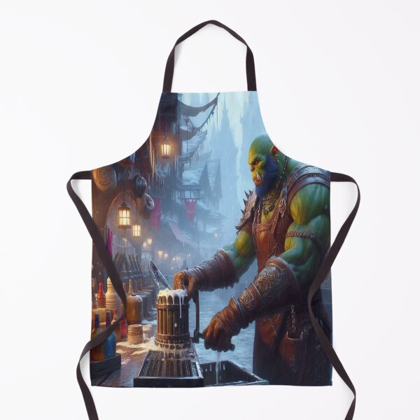 Item preview, AI generated orc bartender, dystopian fantasy designed and sold by AI-this-is-AI.